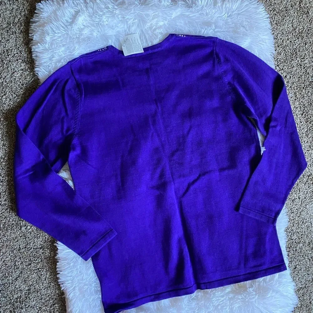 Quacker Factory Purple Rhinestone Button Front Sweater NEW Size Small‎